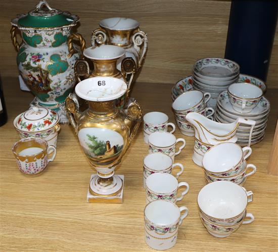 A group of 19th century French porcelain vases, tea and dessert wares including a Jacob Petit jar and cover